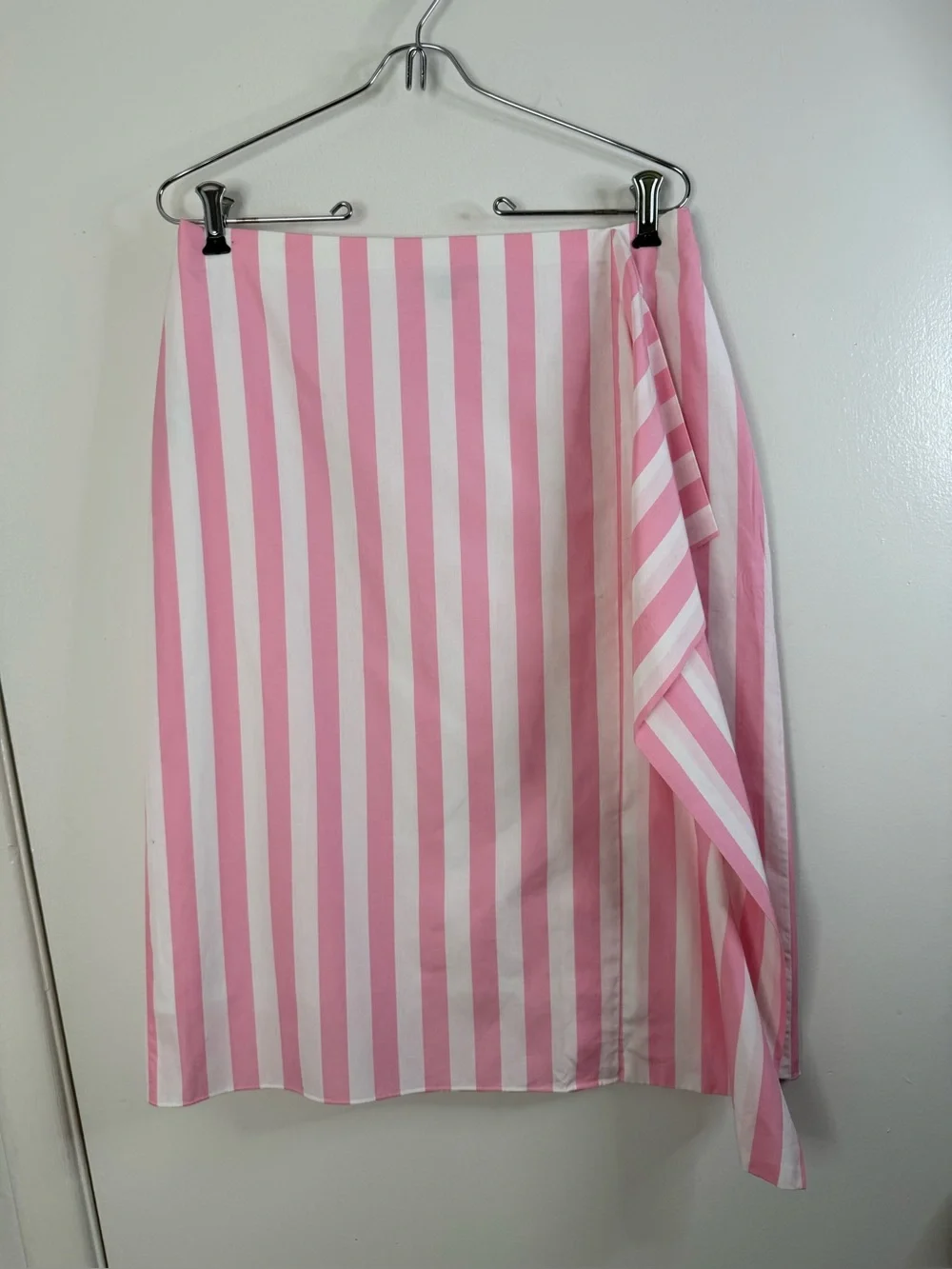 J.Crew, Thomas Mason, pink & white striped ruffle drape, cotton pencil skirt 8 - Picture 2 of 12